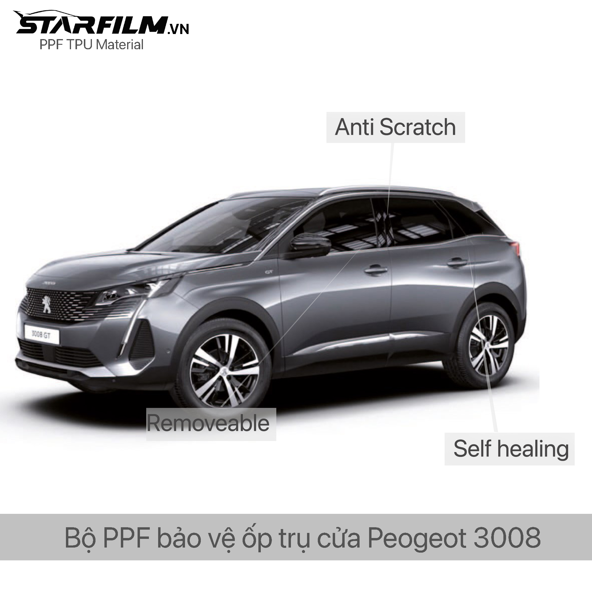 Peugeot 3008 (2019~ 2022) PPF TPU Trụ cửa chống xước tự phục hồi STARFILM