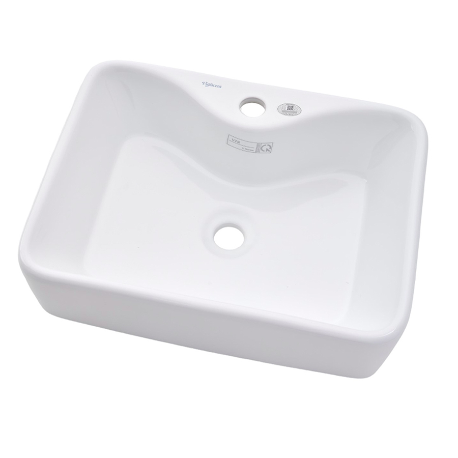Lavabo đặt bàn Viglacera V72 màu trắng hình chữ nhật, chất liệu sứ ceramic, lòng chậu sâu - Hoa Sen Home - Hàng chính hãng