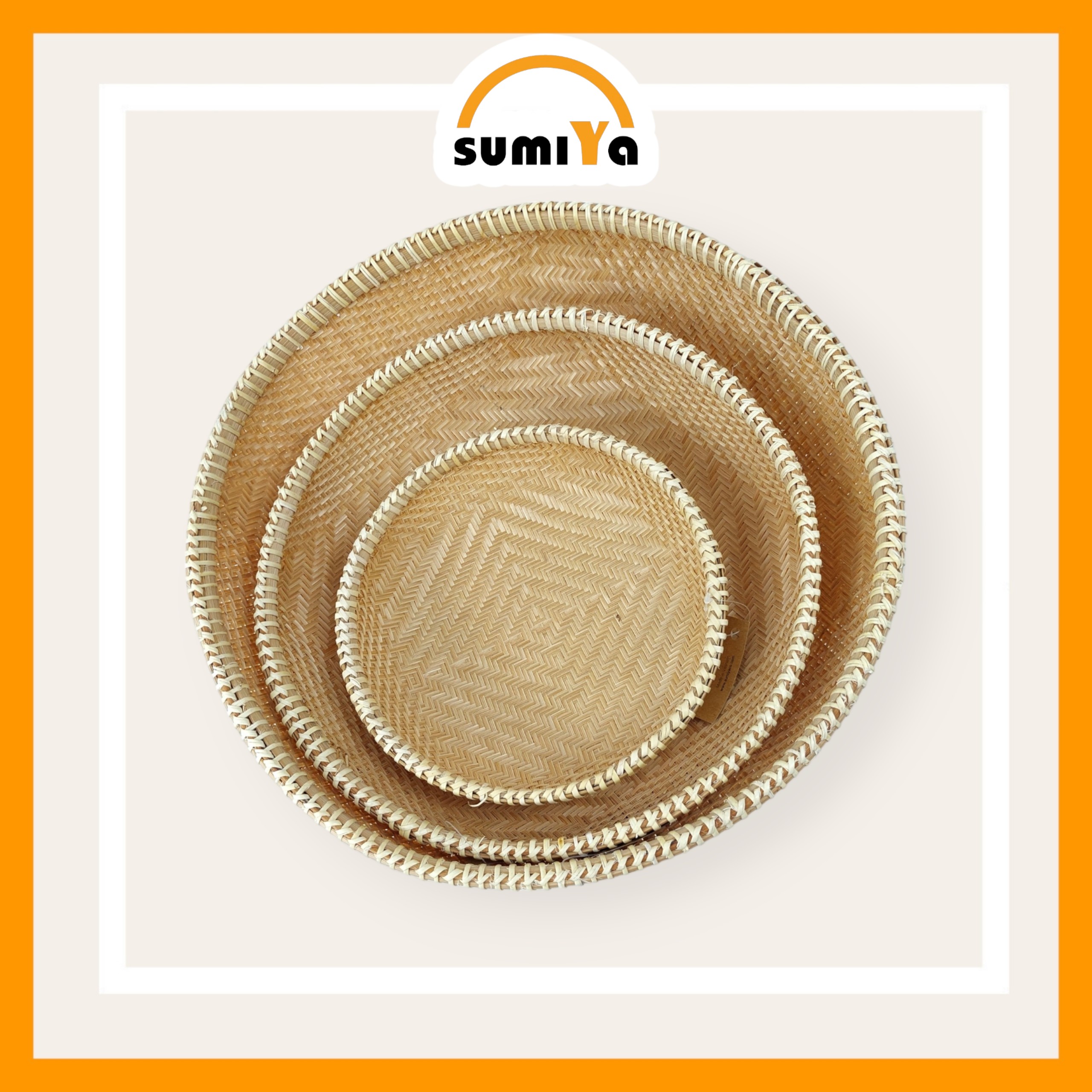 Rổ tre viền mây đan kín cao cấp hình tròn, nguyên liệu tự nhiên thân thiện với môi trường, dùng trang trí, để thức ăn