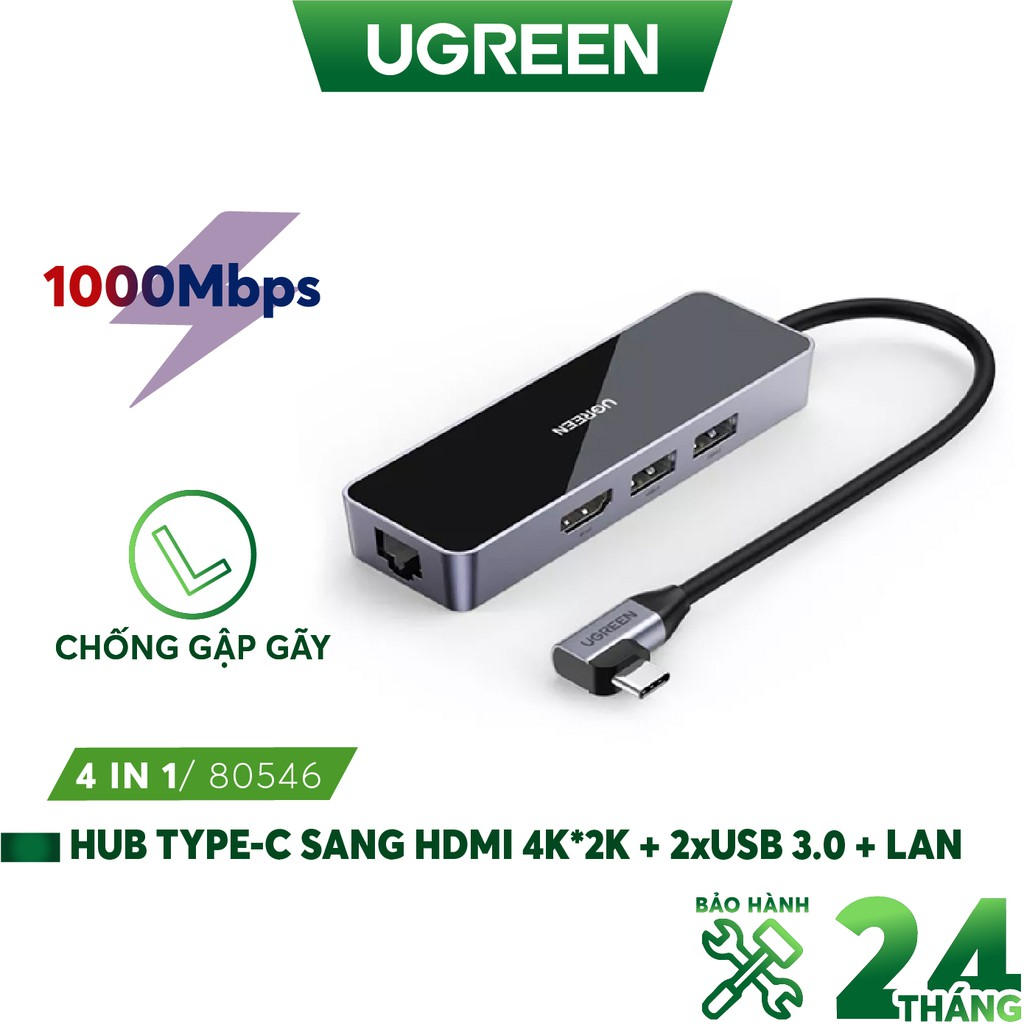 Bộ chuyển Type-C đa năng UGREEN 80546 bẻ góc 90 - Hàng nhập khẩu chính hãng