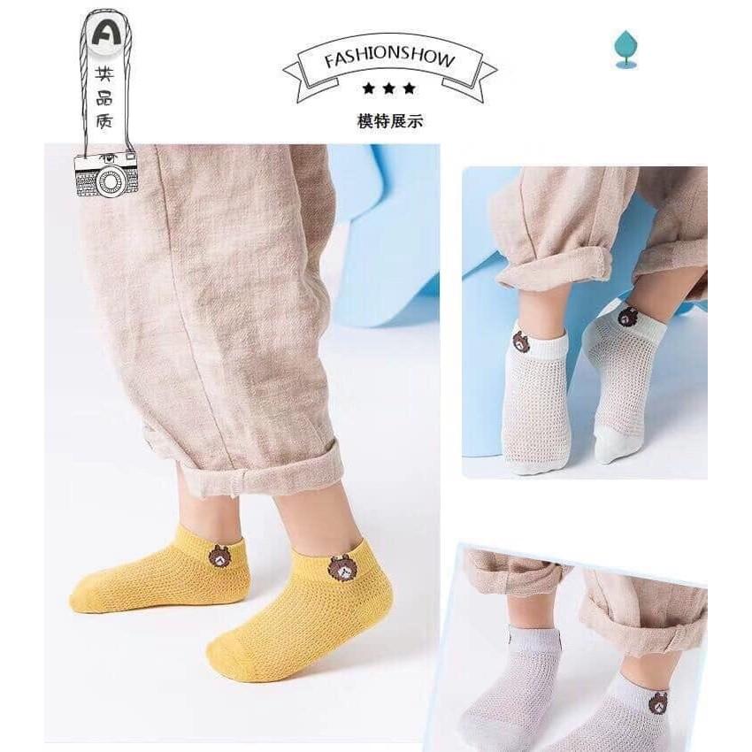 Set 5 đôi TẤT LƯỚI hình gấu cho bé dưới 3 tuổi chất lưới cực thoáng khí