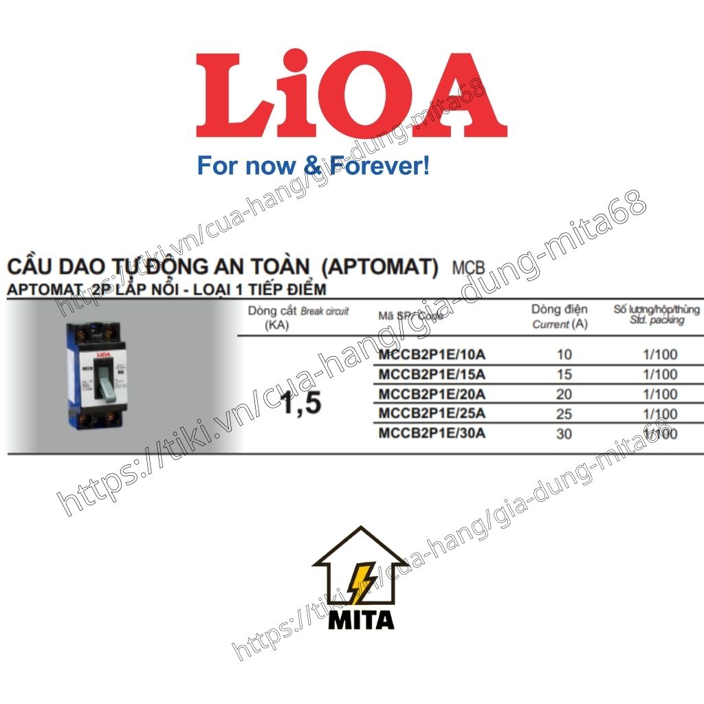 Cầu dao an toàn (APTOMAT) LIOA 2 cực 1 tiếp điểm 10A đến 30A - LIOA MCCB2P1E + Hộp Aptomat lioa SEMCCBN