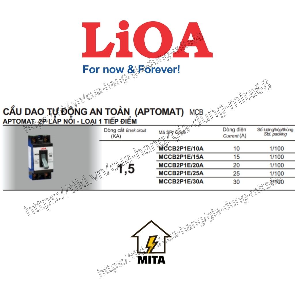 Cầu dao an toàn LIOA 2 cực 1 tiếp điểm 10A đến 30A - LIOA MCCB2P1E + Hộp Aptomat lioa SEMCCBN
