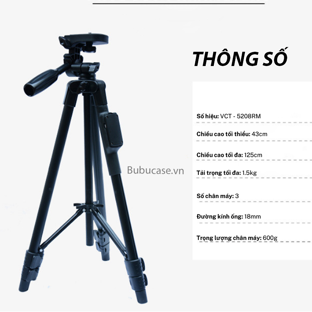 Chân Máy Ảnh, Tripod Chất Liệu Nhôm Cao Cấp - Gọn Nhẹ, Chắc Chắn [5208RM]