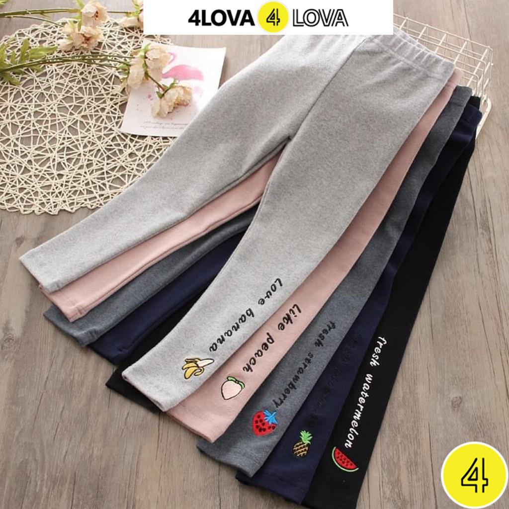 Quần legging 4LOVA dáng ôm chất thun cotton co giãn in họa tiết hoa quả cho bé gái