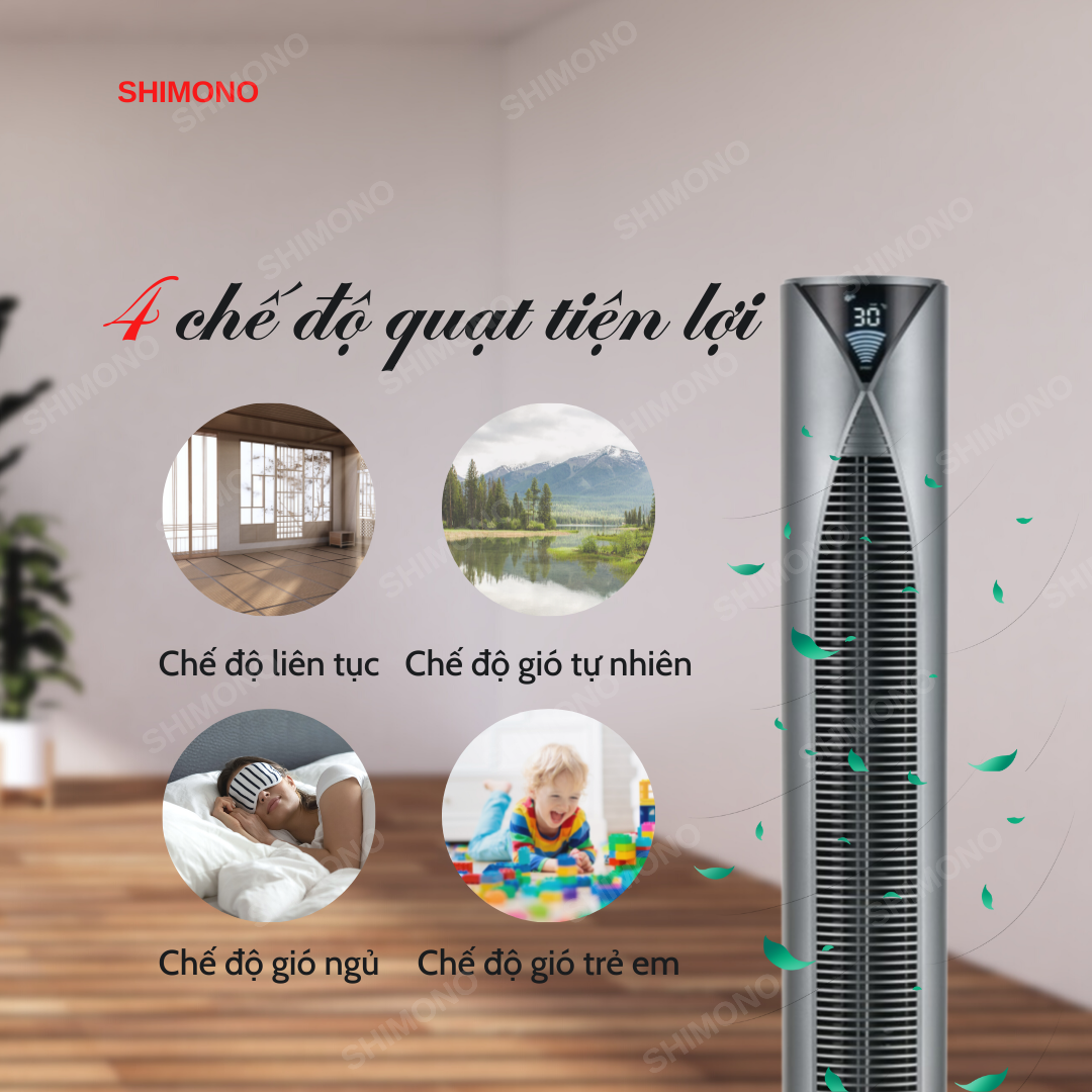 Quạt Tháp SHIMONO SM-TF46TR Kiểu Dáng Sang Trọng Màn Hình Hiển Thị Nhiệt Độ Phòng BH 12 Tháng Hàng Chính Hãng