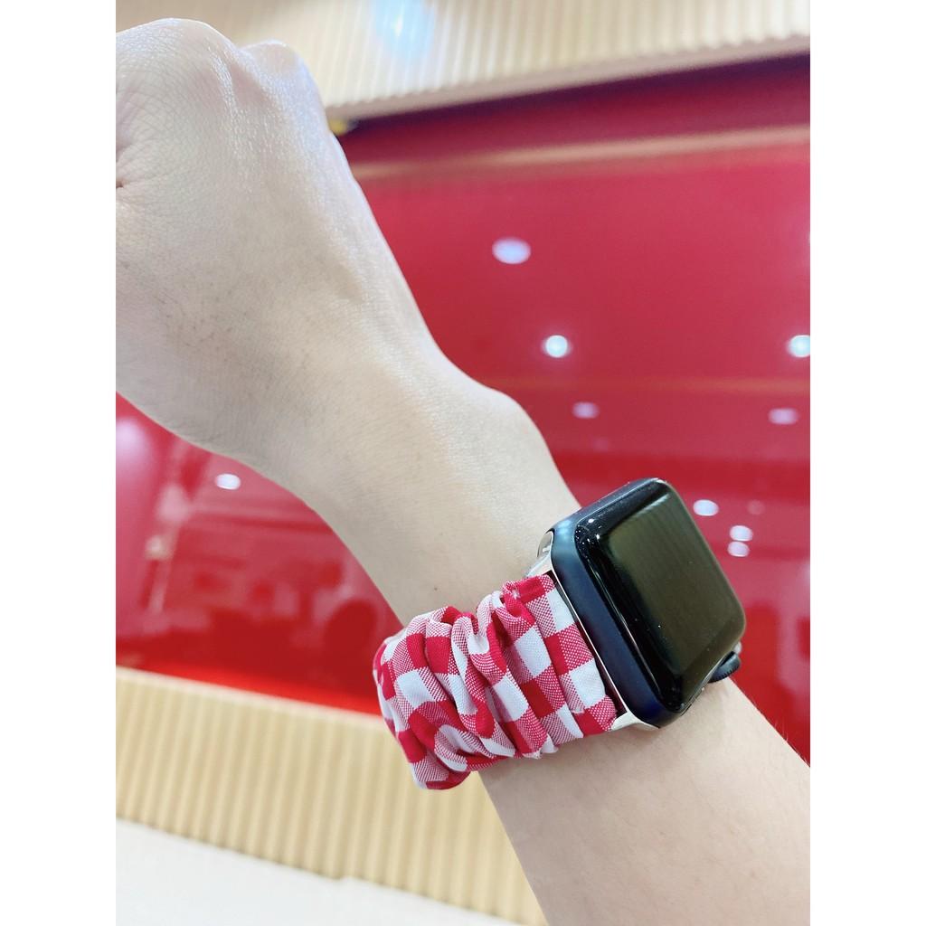 Dây đồng hồ apple watch co giãn, bằng vải scrunchies dễ thay thế thời trang Gingham