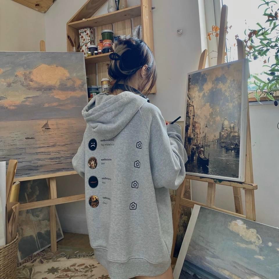 ÁO HOODIE NỮ IN STORY MÁY ẢNH CHẤT NỈ DÀY DẶN FORM RỘNG MÁT