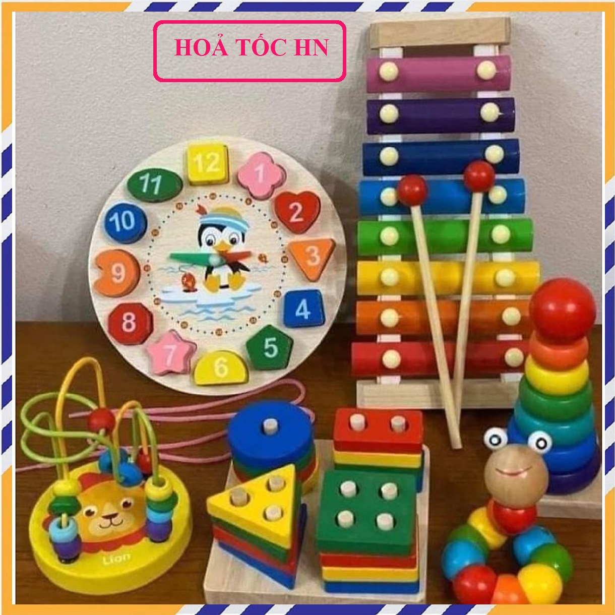 Đồ Chơi Gỗ Cho Bé, Set 6 Món Đồ Chơi Gỗ, Đồ Chơi Giáo Dục Sớm Phát Triển Tư Duy Cho Trẻ