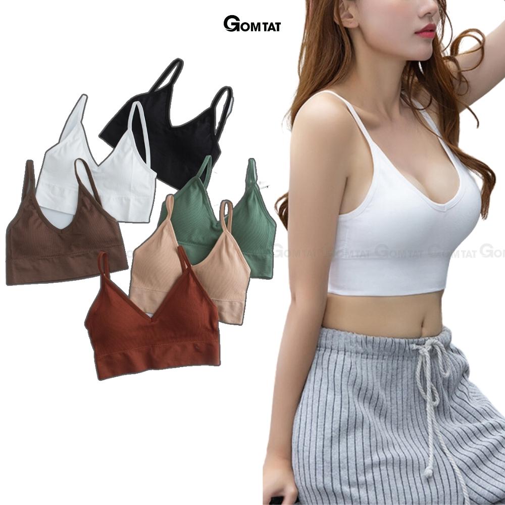 Áo Bra nữ thun GOMTAT gân tăm 2 dây mảnh nâng ngực, áo lót nữ thoáng khí hở lưng chữ U gợi cảm -BRACHU-U-007