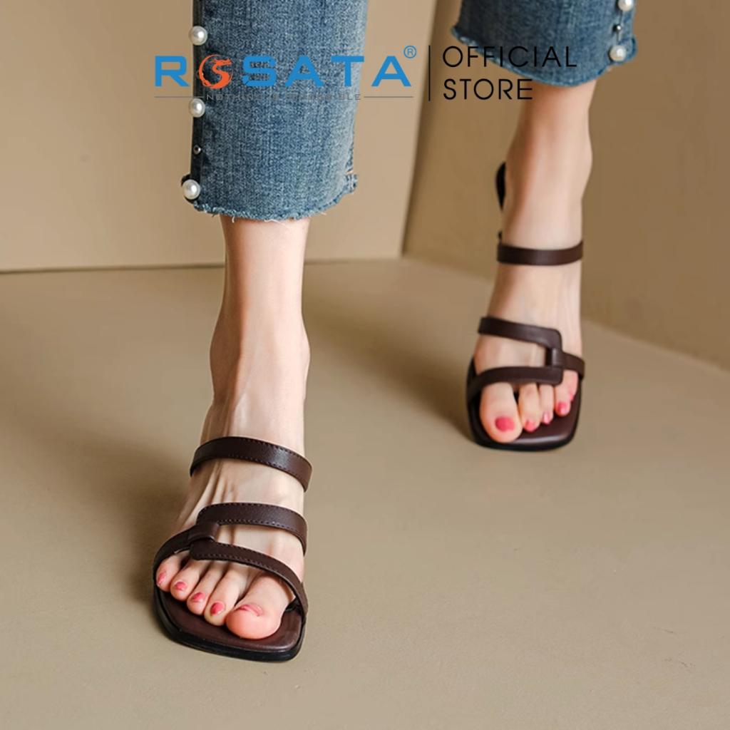 Dép sandal nữ xỏ ngón đế cao 5 phân phối dây công sở 2 màu đỏ, nâu ROSATA RO564