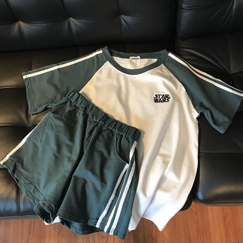 Set Áo Thun Ngắn Tay Cổ Tròn+quần Short Ống Rộng Thời Trang Nữ