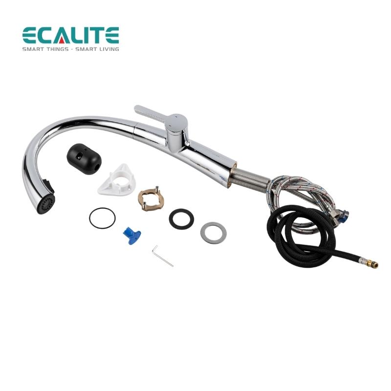 Vòi Rửa Chén Nóng Lạnh S-curve Ecalite EF-K114C - Có Dây Rút - Điều Chỉnh Tia Nước - Đồng Mạ Chrome Cực Đẹp - Hàng Chính Hãng