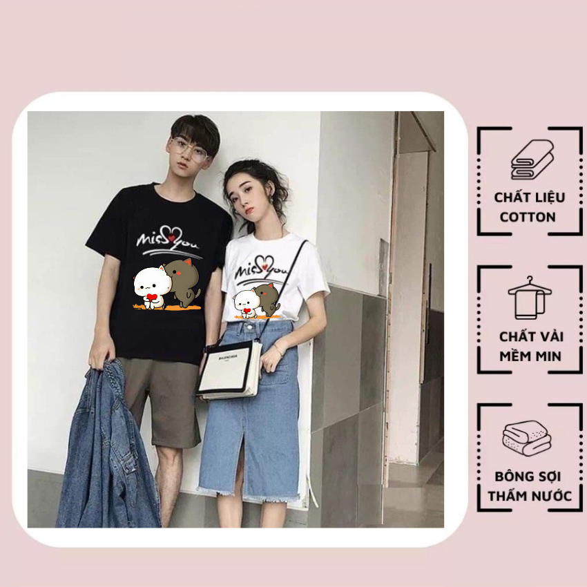 Áo Đôi Phông Rộng TT11, Áo Thun Nam Nữ In mis you ý Nghĩa, Vải Cotton Thun Thoáng Mát
