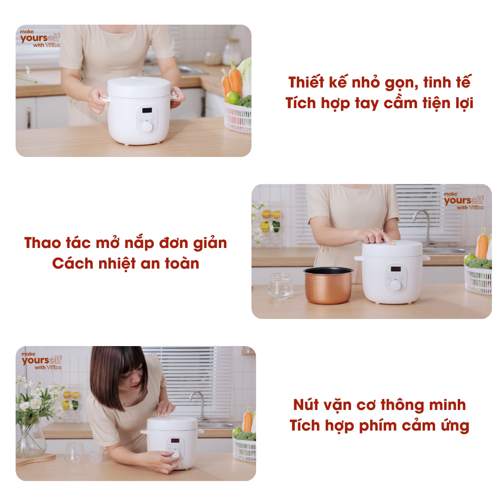 Nồi Cơm Điện Mini Thông Minh 10in1 Hàng Chính Hãng VIFIBA, Chức Năng Hẹn Giờ Nấu Cơm, Cho 1 - 2 người ăn