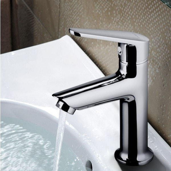 Vòi Lavabo nóng lạnh trụ tròn nhỏ thẳng - Hợp kim + 2 dây cấp - ITALIA