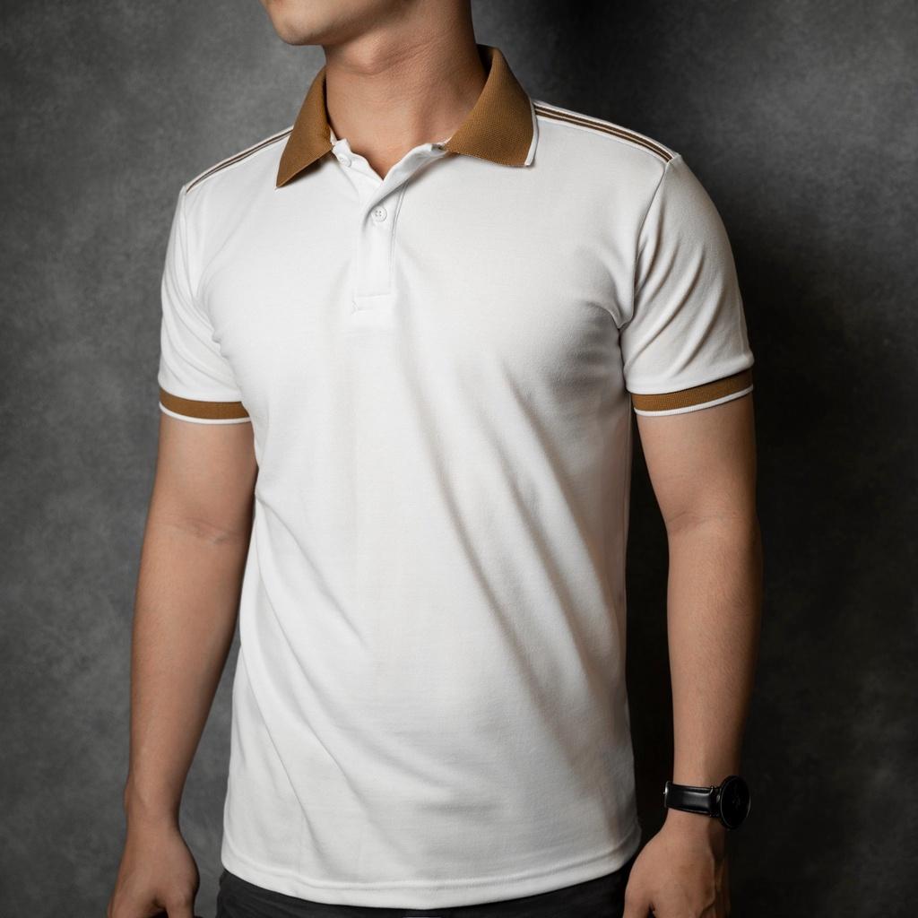 Áo polo nam phối cổ nâu RMEN Store CVC cá sấu co dãn, thoáng khí, full size A5