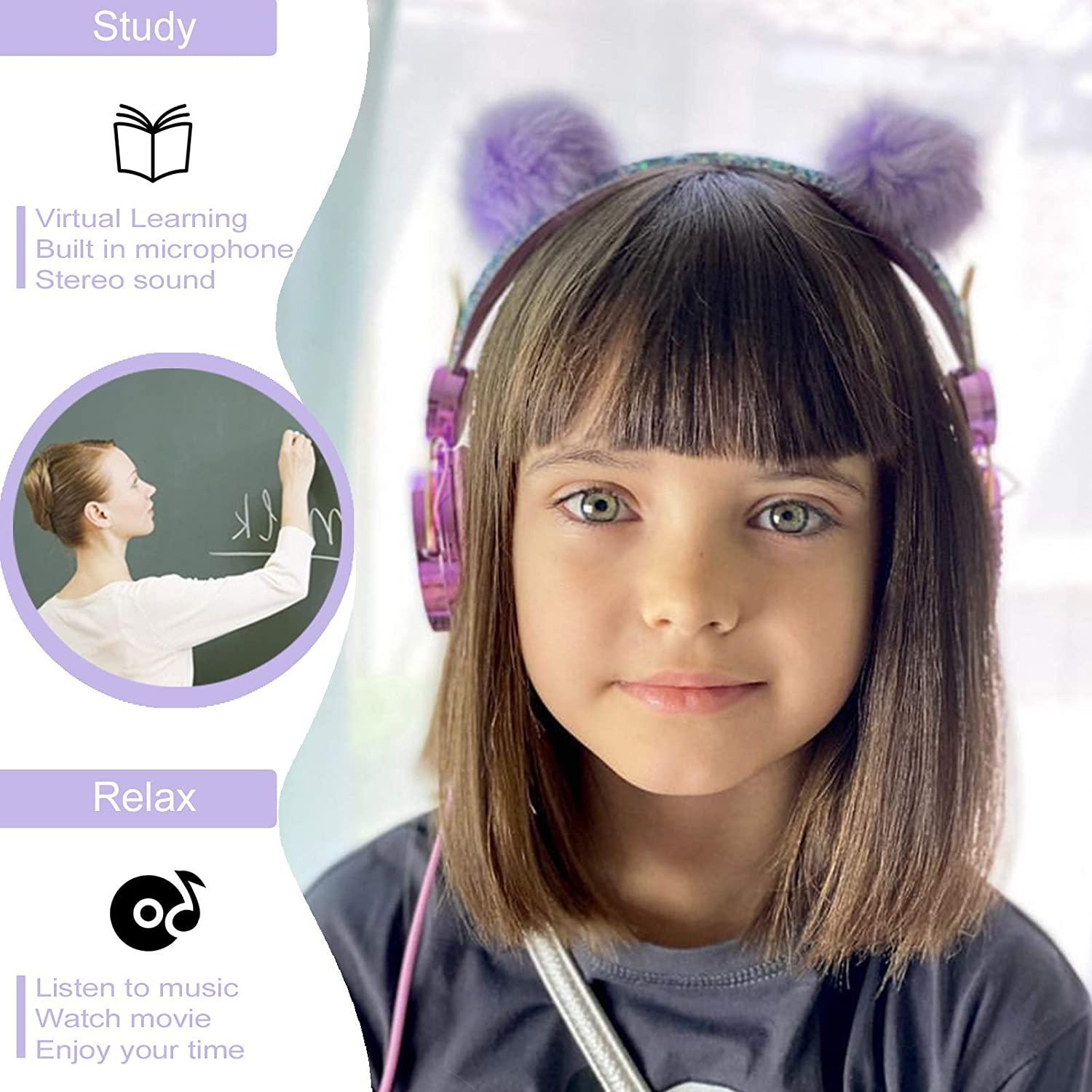 Dễ Thương Cho Trẻ Em Có Dây Tai Nghe Có Micro 3.5Mm Âm Nhạc Stereo Tai Nghe Máy Tính Di Động Điện Thoại Game Thủ Mèo Tai Nghe Cô Gái Tặng