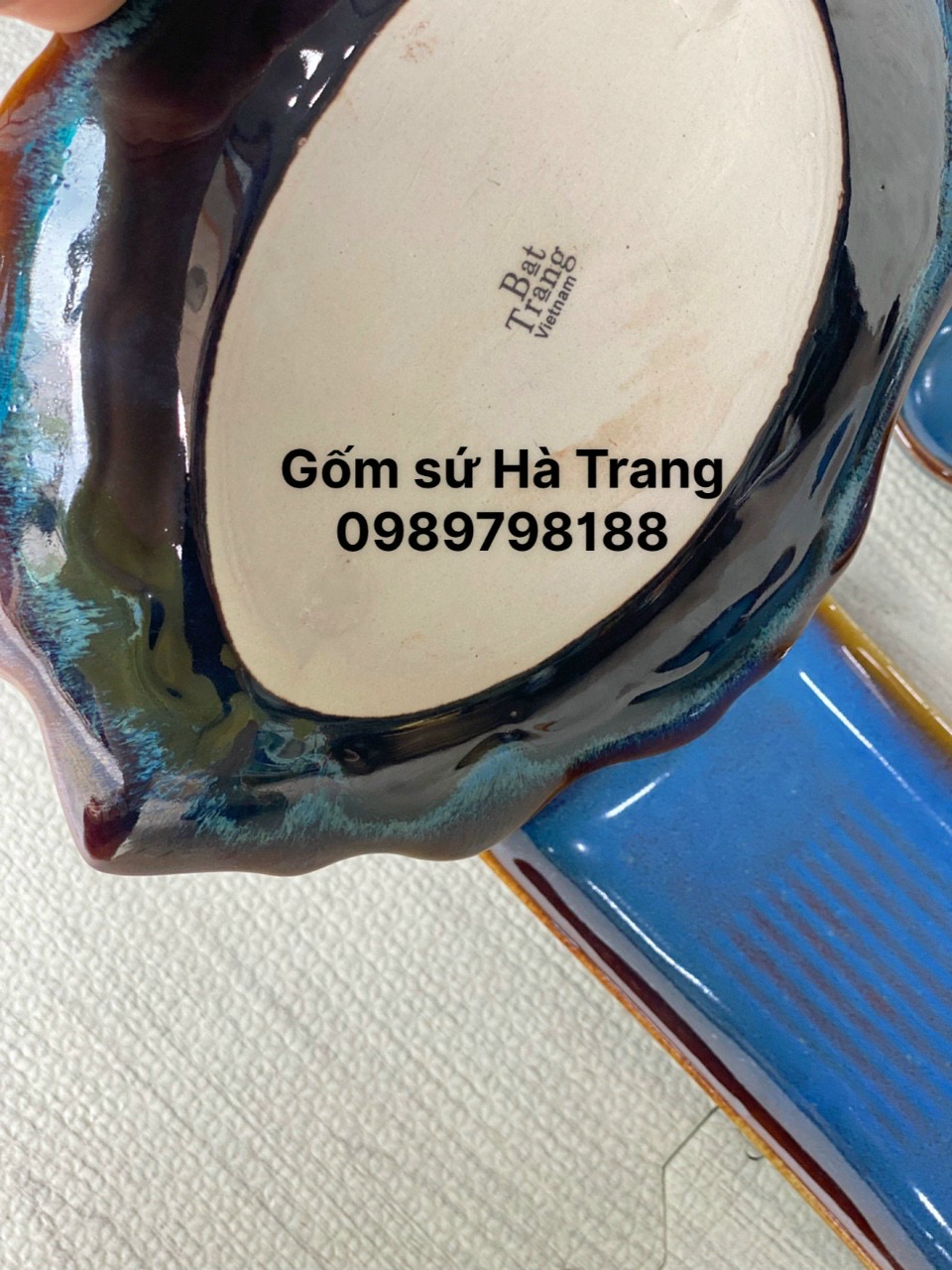Đĩa lá hồng s3 gốm sứ Bát Tràng cao cấp men hoả biến thiên thanh