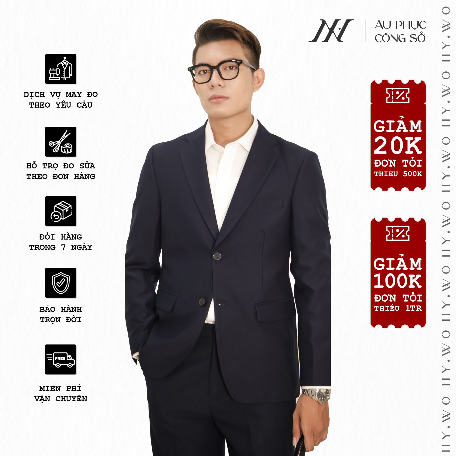 Áo suit vest công sở may đo, thiết kế hai hàng khuy đơn viền tròn, BASIC-JACKET-5 kiểu dáng Slim Fit, phong cách thanh lịch - HY.WO