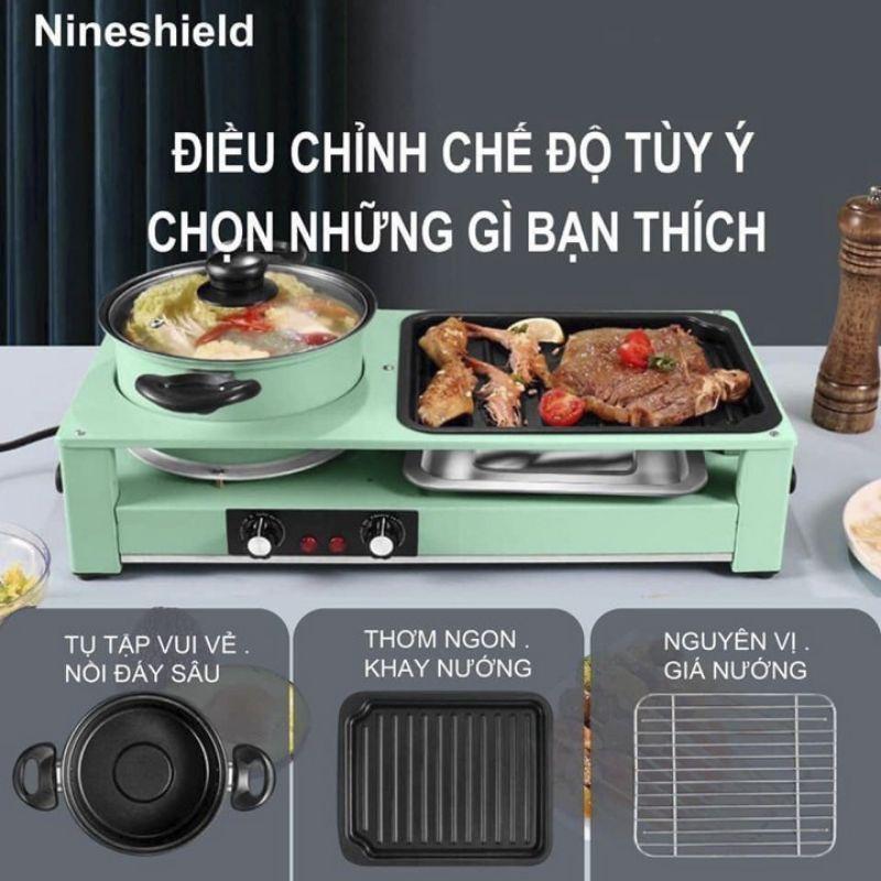 BẾP LẨU NƯỚNG 2 NGĂN CHỮ NHẬT 2 TRONG 1 VỪA LẨU VỪA NƯỚNG NINESHIELD KB-303