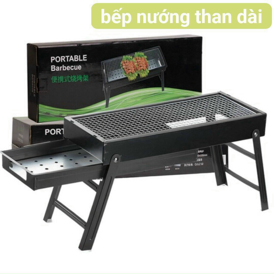 Bếp nướng than hoa, than củi vuông dài không khói có vỉ nướng nhỏ gọn [ Size 60*22*32 cm ]