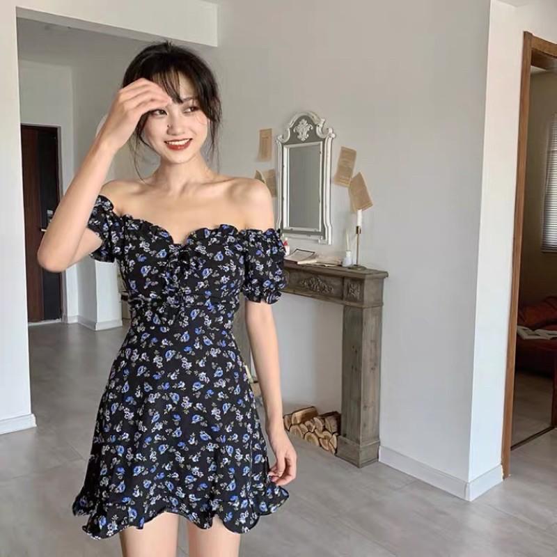 Đầm tay bồng hoa hồng đen cá tính summer 2021