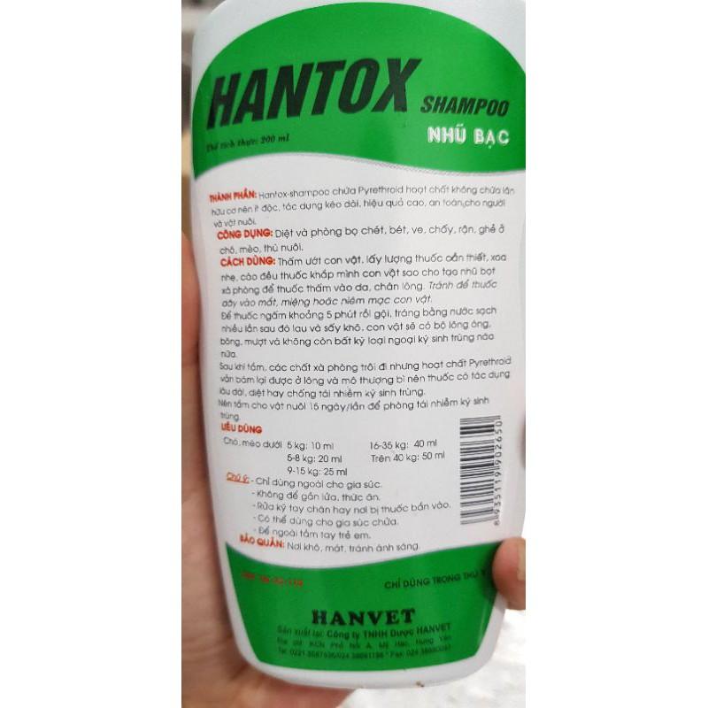 sữa tắm chó mèo hantox shampoo nhũ bạc xanh diệt rận tốt