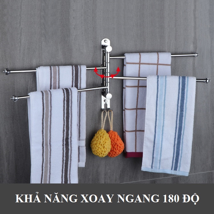 Thanh treo khăn nhà tắm dán tường 4 nhánh Inox 304 Cao cấp VKT4 - Vắt khăn tắm và đồ đạc đa năng tặng keo dán chuyên dụng siêu dính
