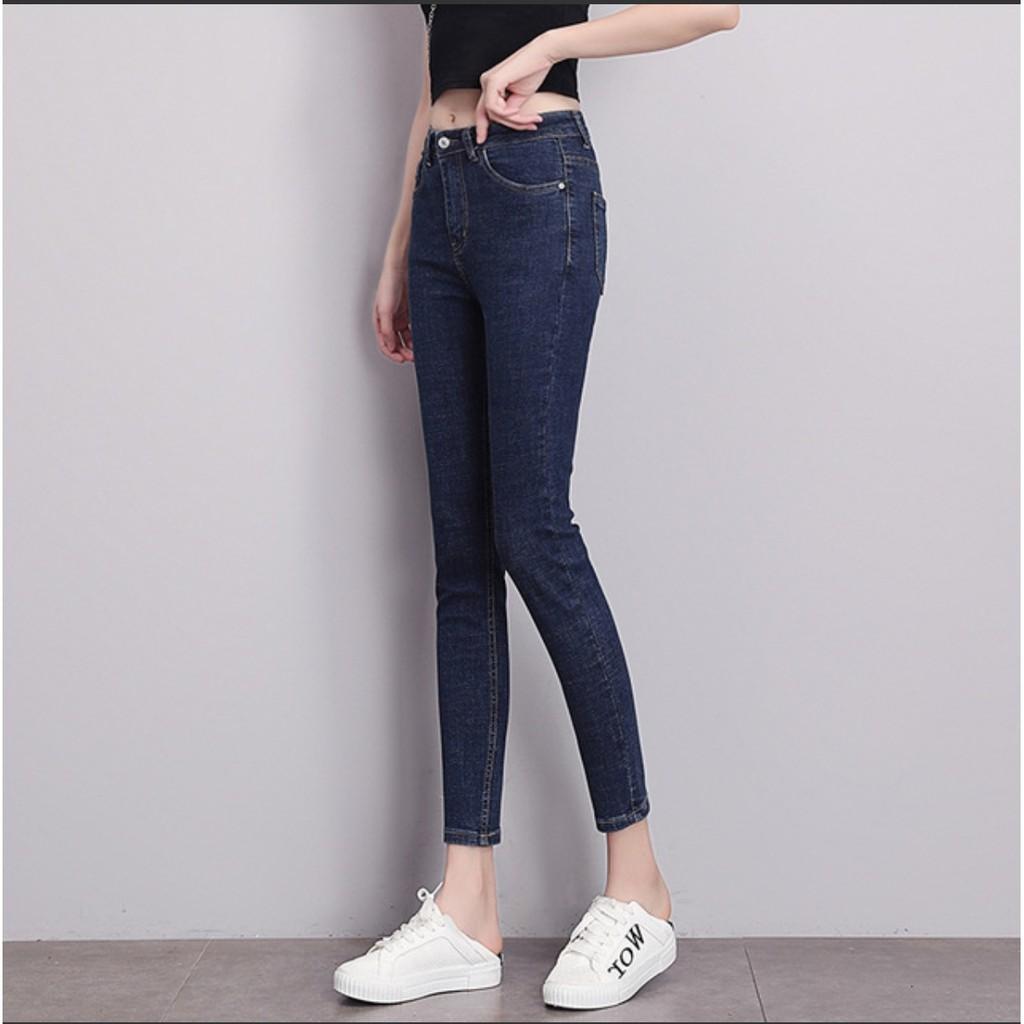 quần jean nữ trơn co giãn lưng cao