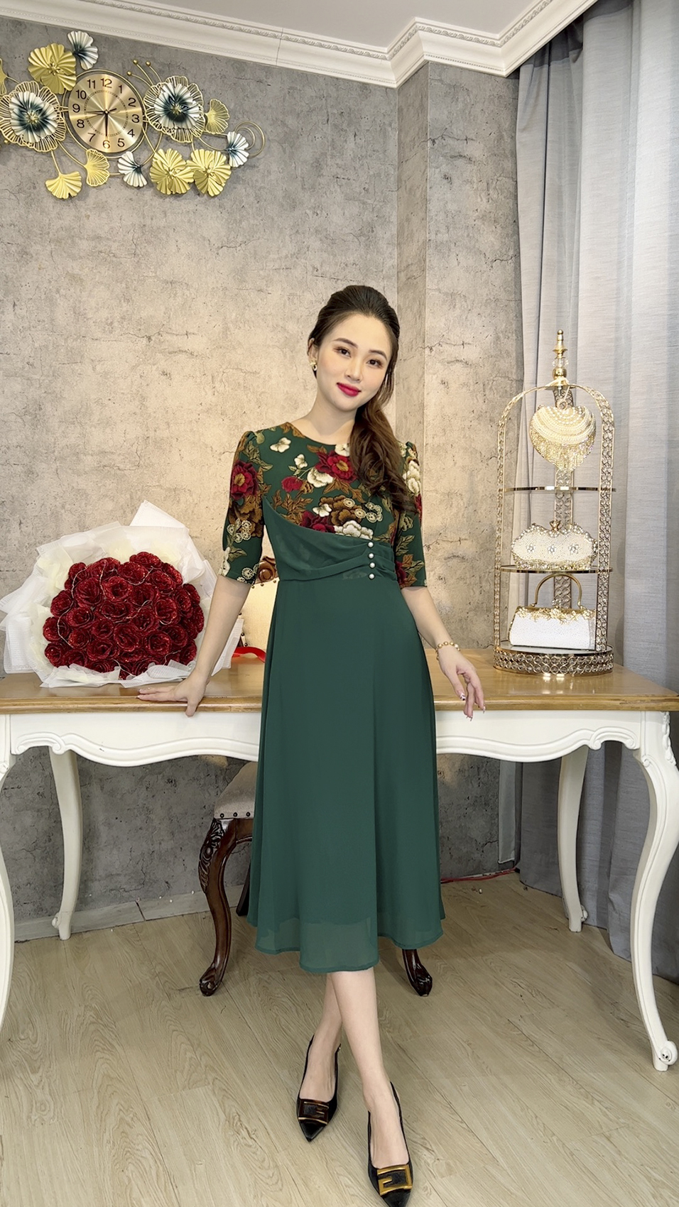 Đầm Trung Niên [ Linh Trà ] (TM 1123) Trẻ Trung Thiết Kế Trang Nhã Thanh Lịch Bigsize Đi Làm Đi Tiệc Cho Bà Cho Mẹ U50