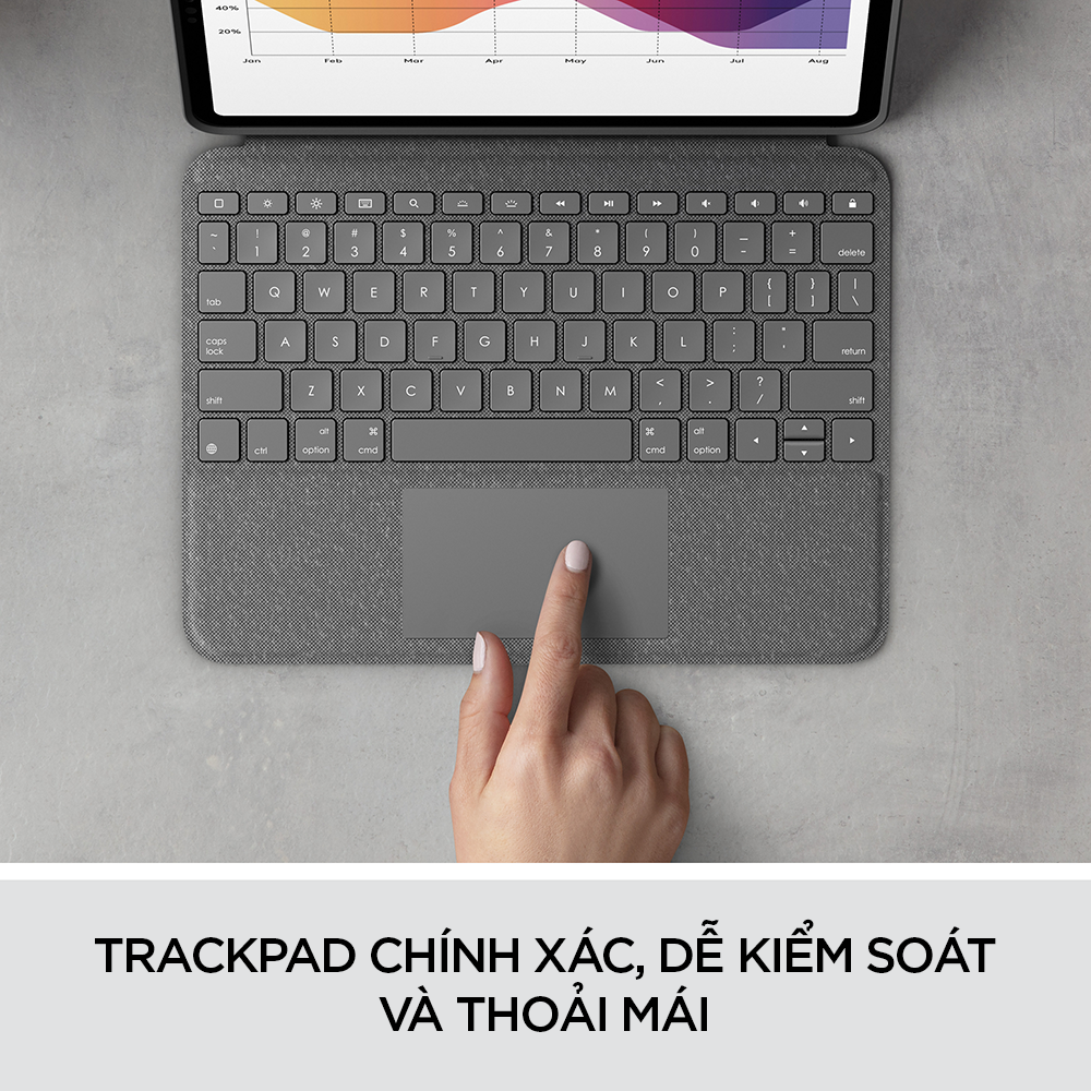 Bàn phím kèm bao da Logitech FOLIO TOUCH for IPAD AIR (Gen 4) – XÁM  - Hàng chính hãng