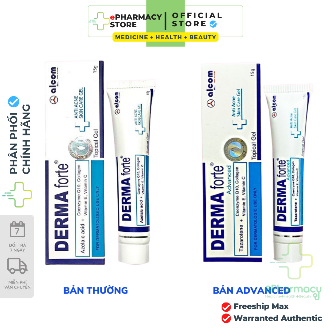 DERMA FORTE ADVANCED Gel Tazarotene giảm mụn, ngừa thâm, mờ sẹo Gamma Chemicals (bản mới) 15g