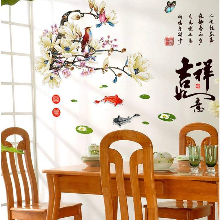 Decal dán tường Mẫu đơn chim én - HP502