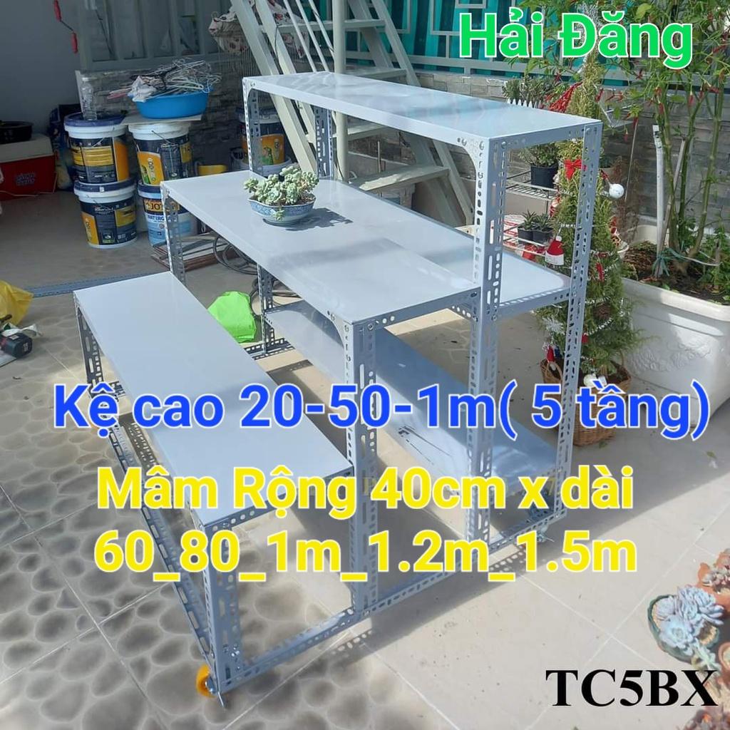 Kệ Sắt V lỗ 3 Bậc 5 Tầng mâm ,KỆ CÓ GẮN BÁNH XE ,Kệ sắt đa năng để hàng hóa