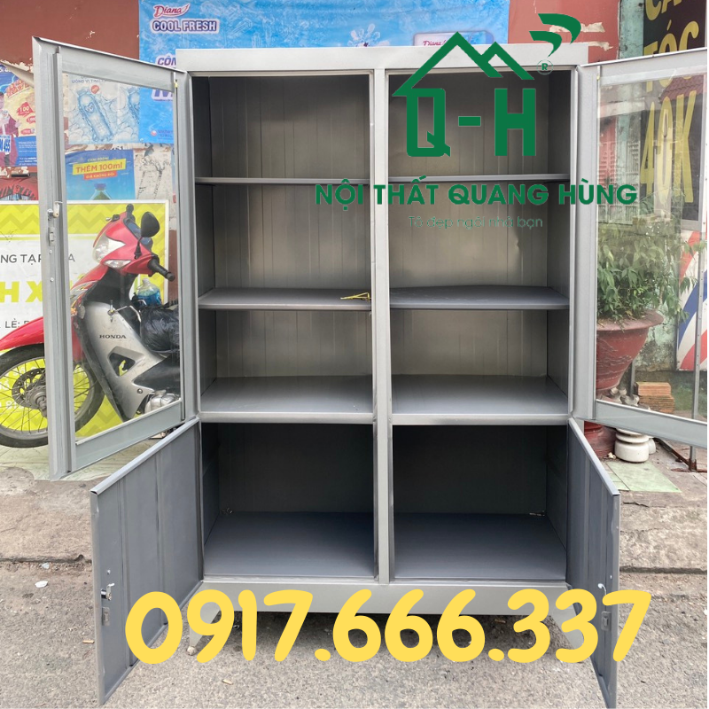 TỦ HỒ SƠ KÍNH SƠN DẦU MÀU XÁM GHI DÀNH CHO VĂN PHÒNG 1M8X1M2X45CM