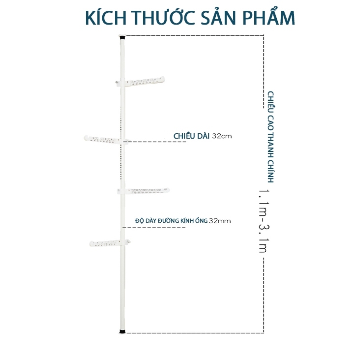 Cây Treo Quần Áo RAMAE JAPAN 6 Nhánh Móc Treo Điều Chỉnh Chiều Cao Tiết Kiệm Không Gian