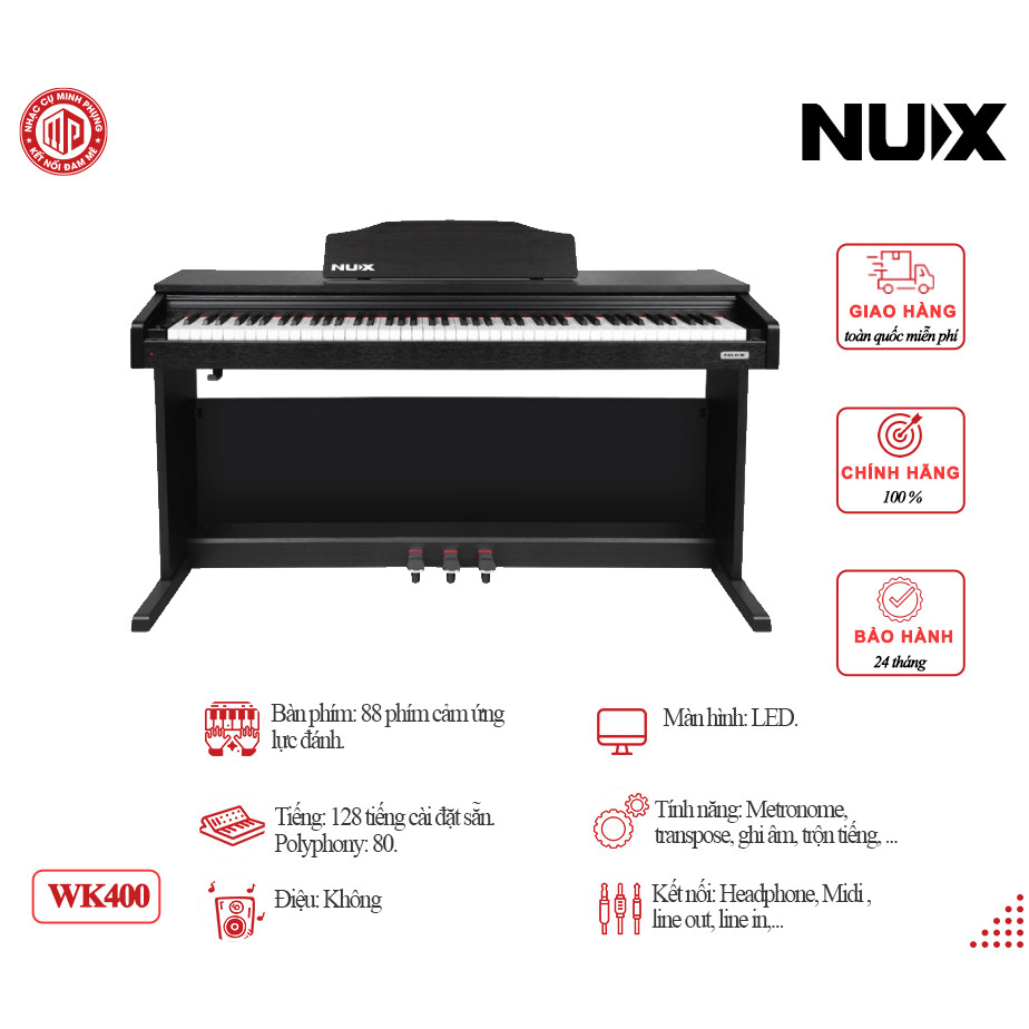 Đàn Piano điện cao cấp/ Home Digital Piano - Nux WK-400 (WK400) - Màu đen (gỗ) - Hàng chính hãng