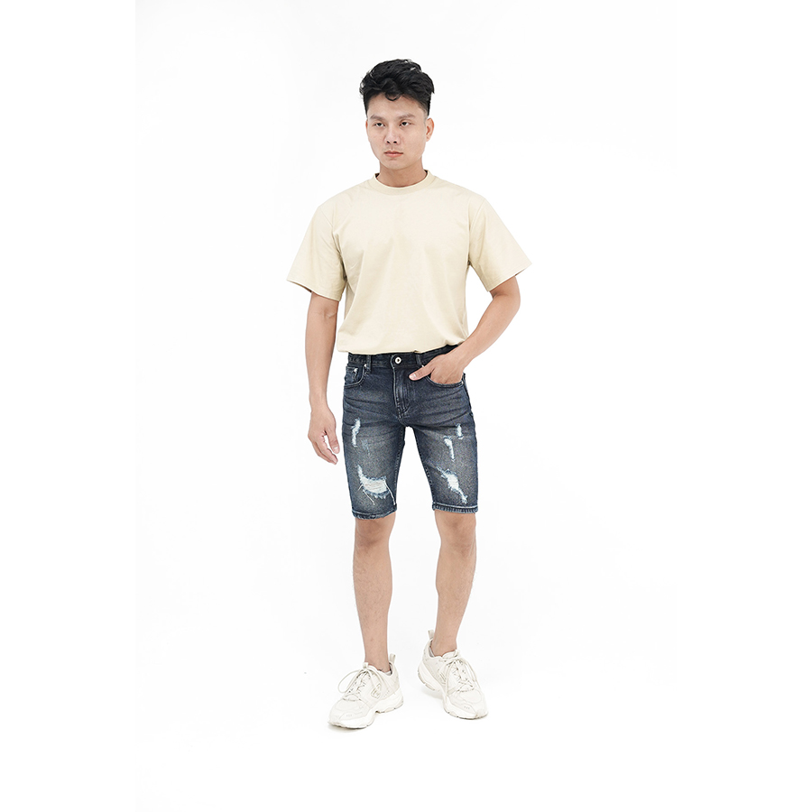 Quần Short Jeans Nam Rách Cao Cấp HUNTER X-RAYS  Slimfit Thun Màu Xanh Đen S45