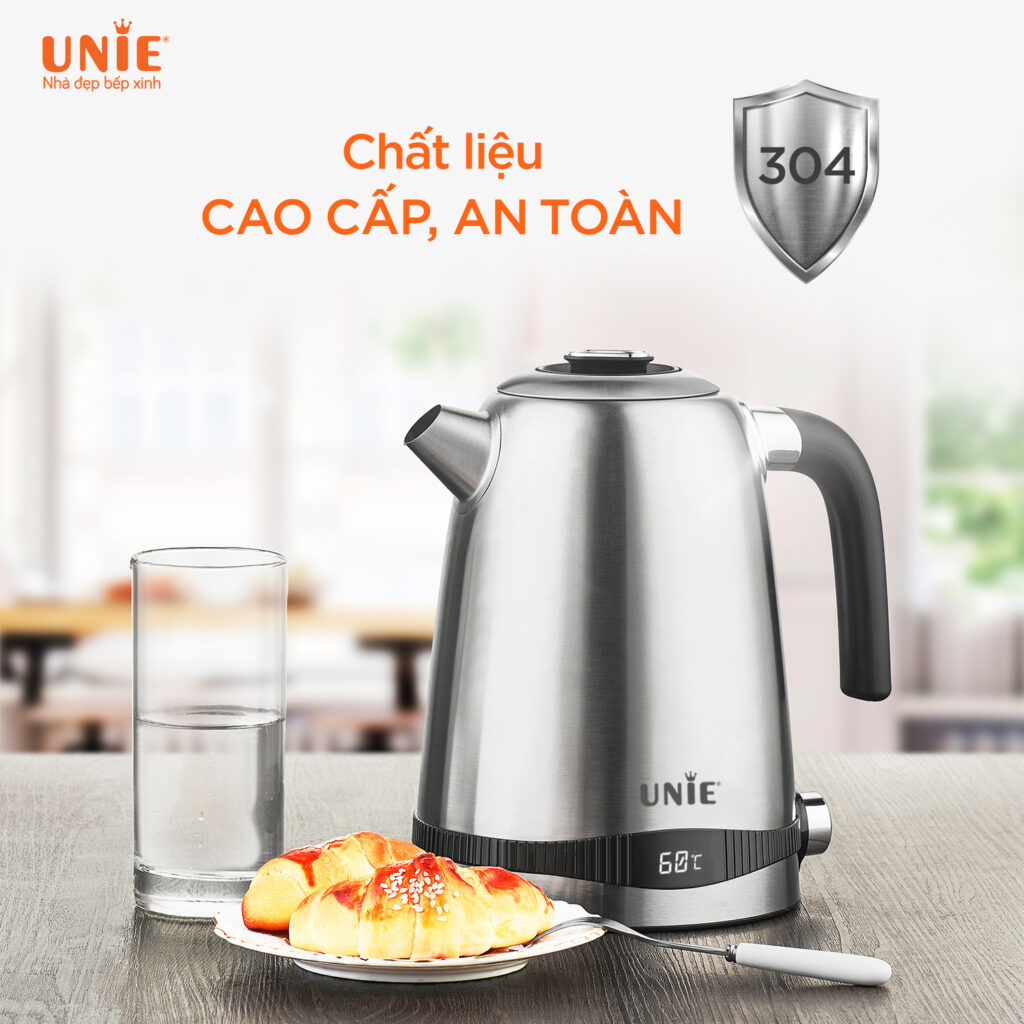 Bình, Ấm đun Siêu tốc - Unie UEK1761S -1.7L, công suất lớn 2200W, Inox 304, chỉnh nhiệt độ theo nhu cầu - Hàng chính hãng