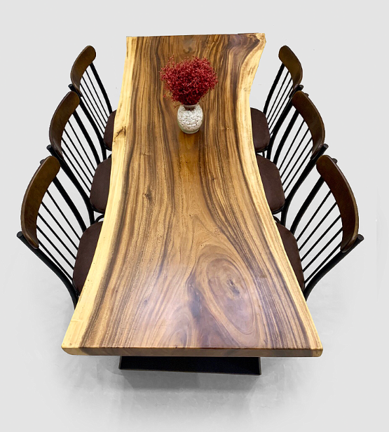 Bộ bàn 6 ghế gỗ me Tây nguyên khối CTMTBDKB Tundo 2m09 x 68//91 x 75 cm gỗ dày 6cm