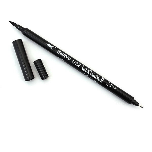 Bút lông hai đầu màu nước Marvy LePlume II 1122 - Brush/ Extra fine tip - Black (1)