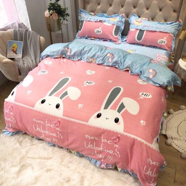 Bộ chăn ga gối cotton bánh bèo 4 món y hình