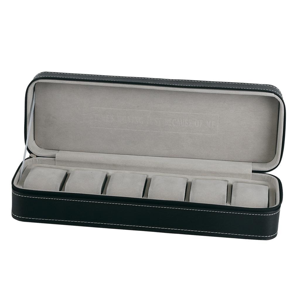 Prettyia Black PU Leather Watch Display Storage 6 Sot Travel Zipper Case