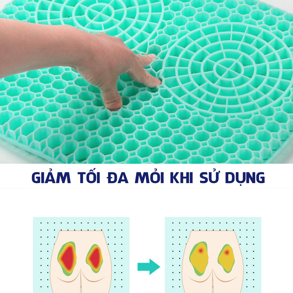 Đệm ngồi thoáng khí SILICONE cao cấp 3D chất liệu Gel thiết kế tổ ong thế hệ mới 2 lớp tặng kèm túi vài bọc