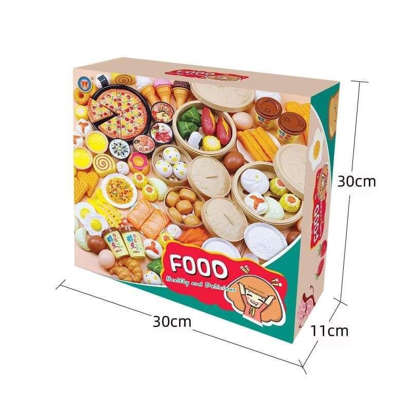 Bộ đồ chơi nấu ăn Food 54 chi tiết loại đẹp với các món ăn sinh động, nhiều màu sắc đẹp phù hợp cho cả bé trai và bé gái trên 2 tuổi phát triển trí tuệ