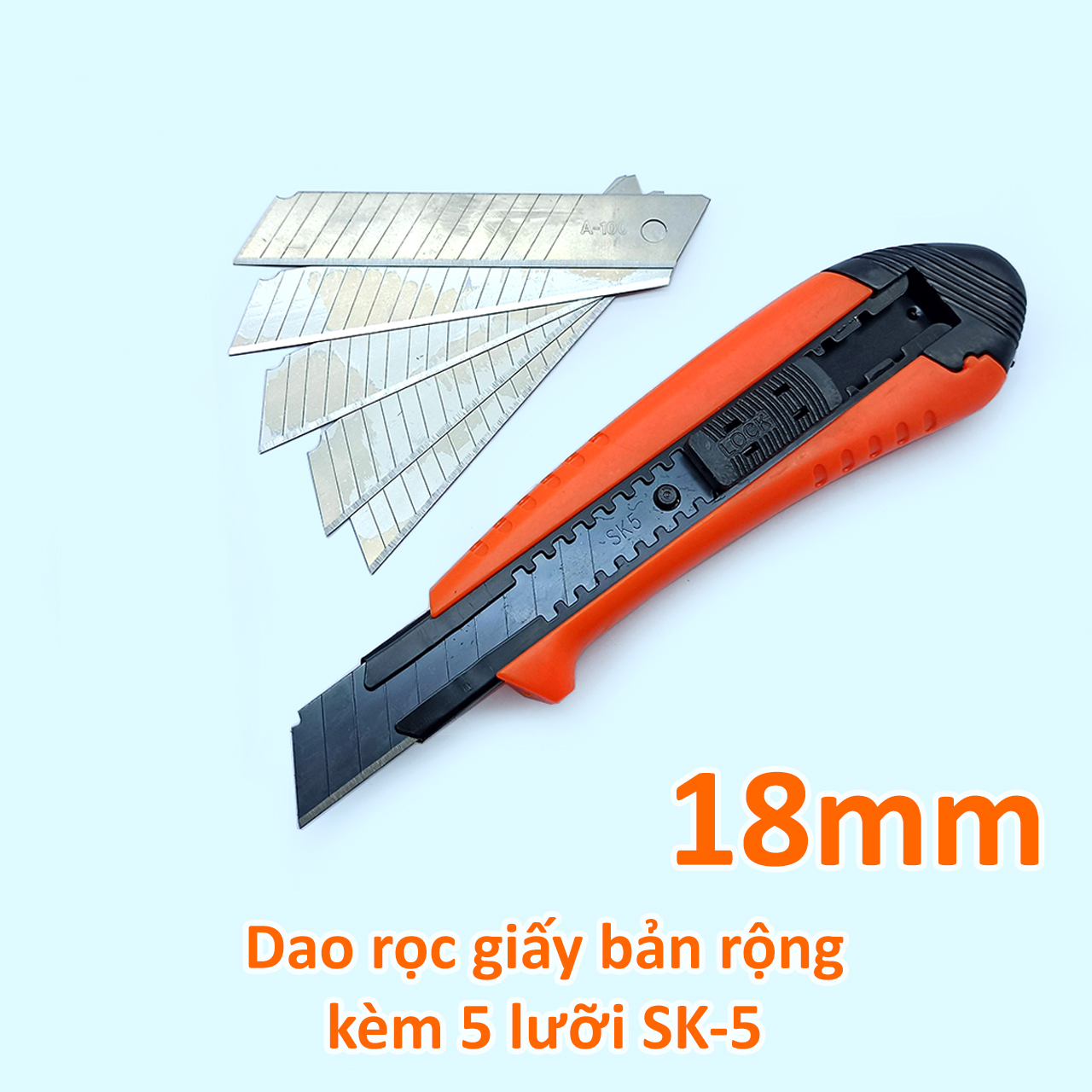 Dao rọc giấy bản rộng 18mm tặng kèm hộp 5 lưỡi