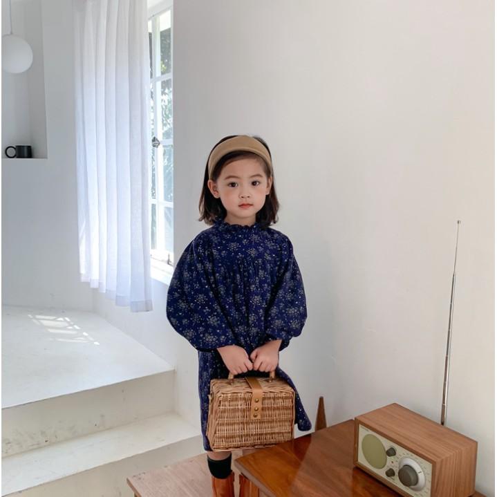Đầm baby doll tay áo phồng hoa xanh cho bé D384