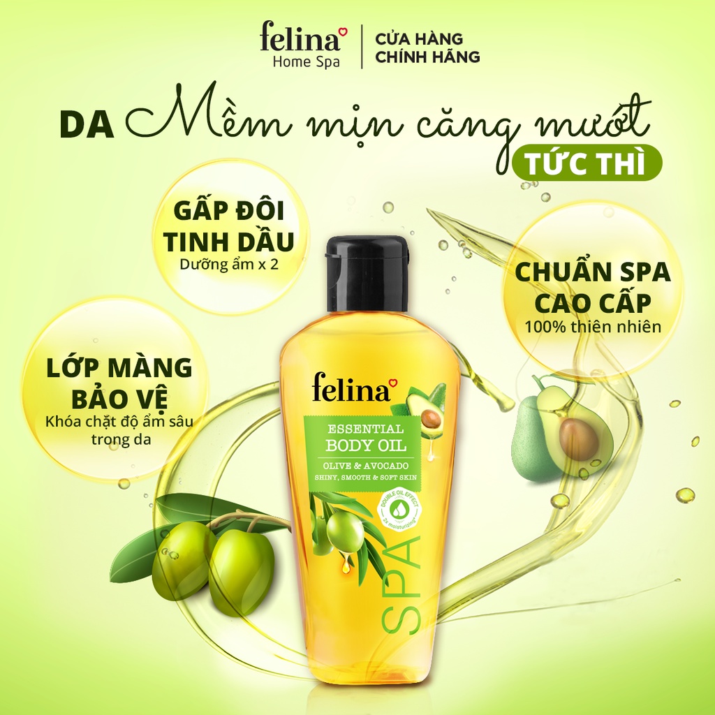 Tinh Dầu Dưỡng Thể Body Oil Felina Home Spa 100ml tăng cường &amp; khóa ẩm cho làn da căng mướt tức thì