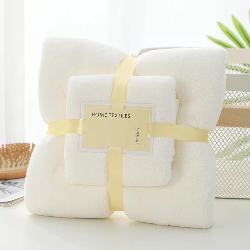 Set 2 Khăn Tắm xuất Hàn siêu thấm hút, Bộ khăn tắm 2 chiếc lớn 140x70 và nhỏ 75x35cm